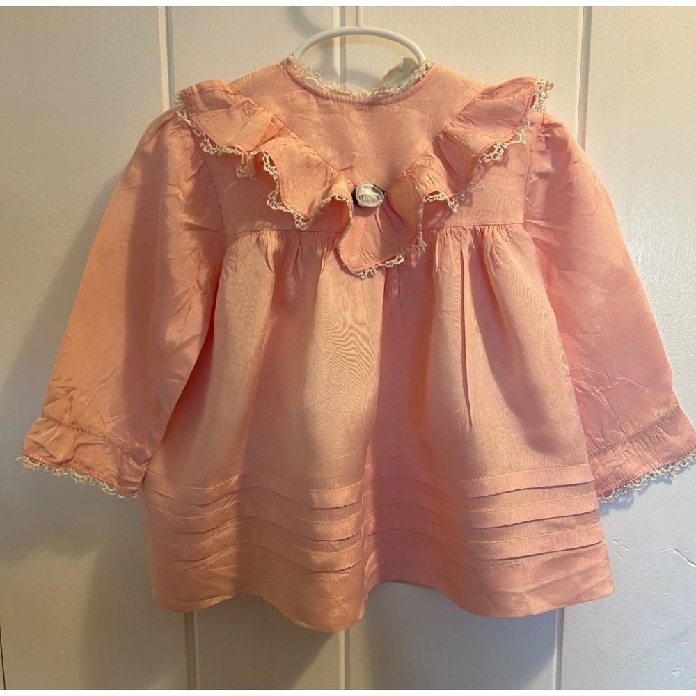 Vintage Kate Greenway Pink Lace Trim with Bow Size 12 Months USA